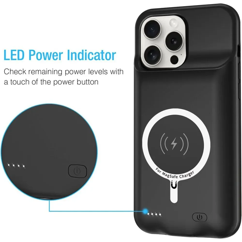 iPhone 16 Pro Max Battery Case 12000mAh Extended Power Wireless Charging Case